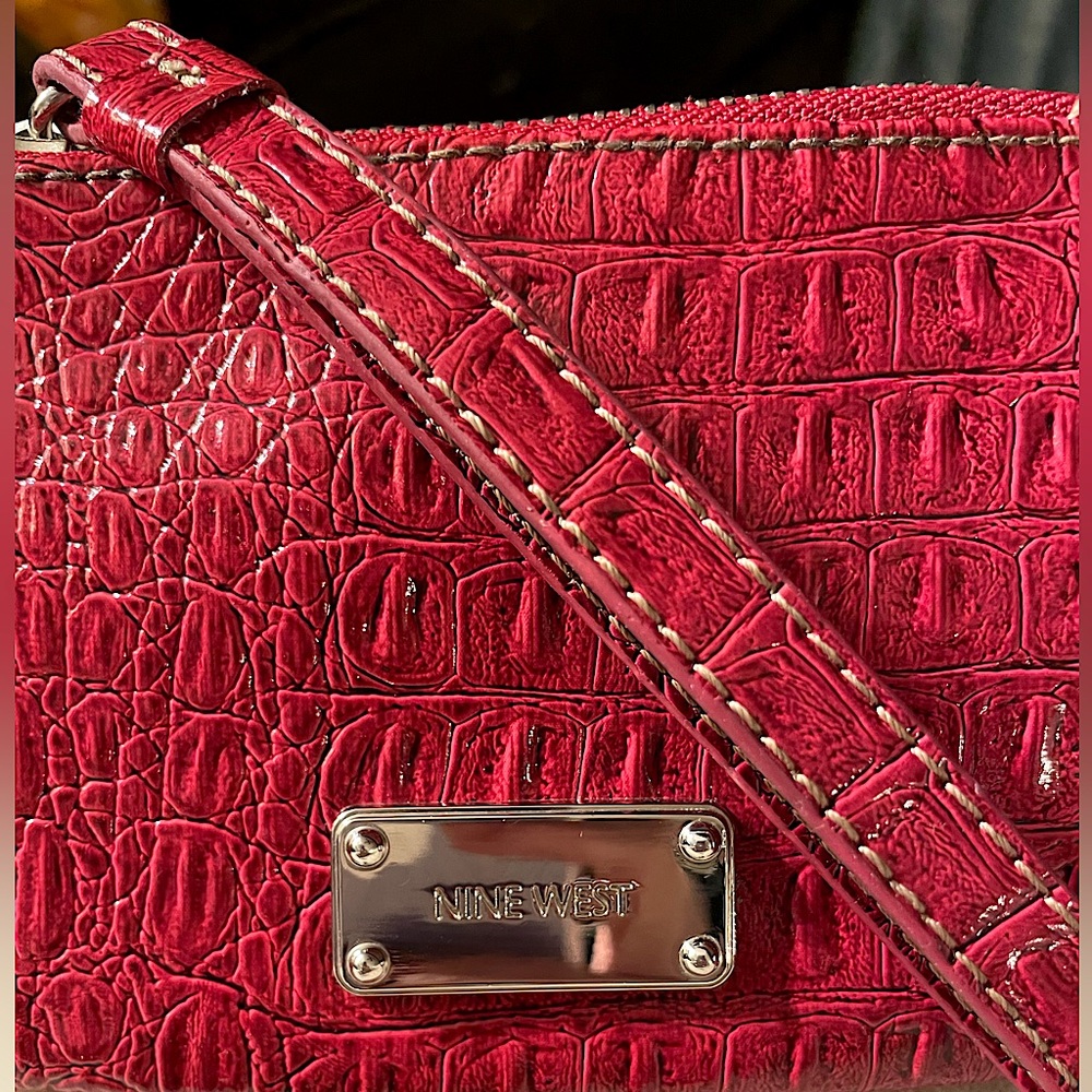 Nine West red snake skin wristlet